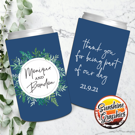 Wedding Stubby Holders - Green Wreath Eucalyptus - Thank you for being part of our wedding