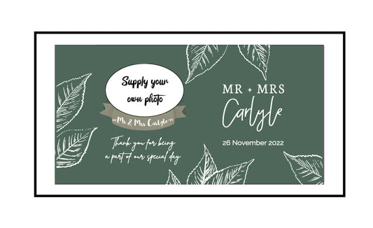 Custom Wedding Stubby Holder  - Supply your own Photo - with Leaves