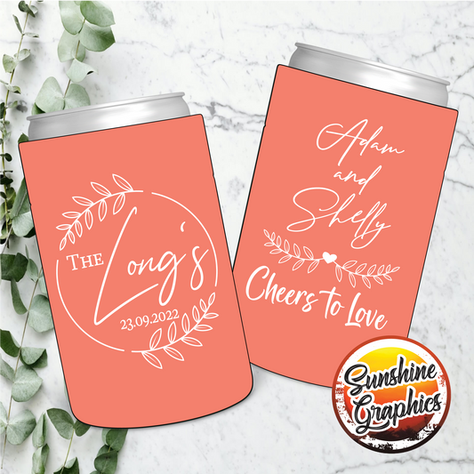 Wedding Stubby Holders - Wreath decorative - Cheers to Love