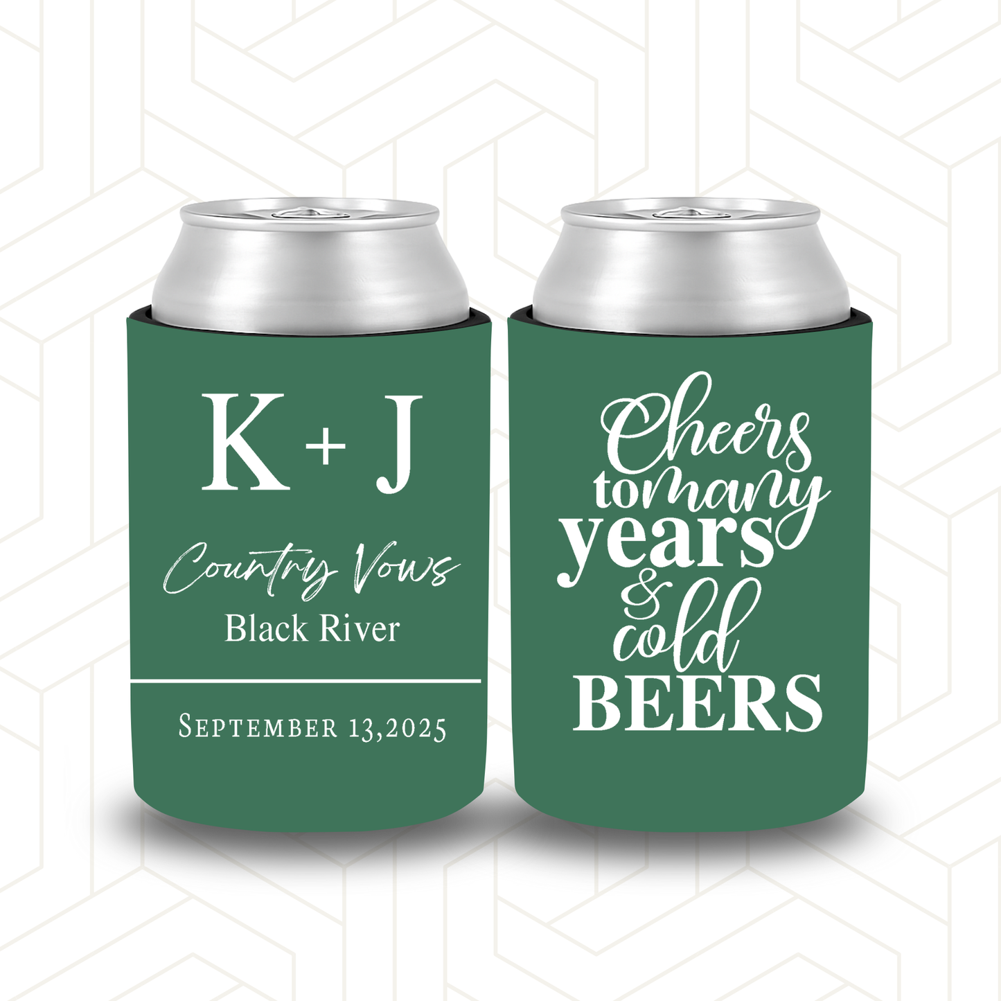 WS003 | Wedding Stubby Holders - Initials with location - Cheers to many years