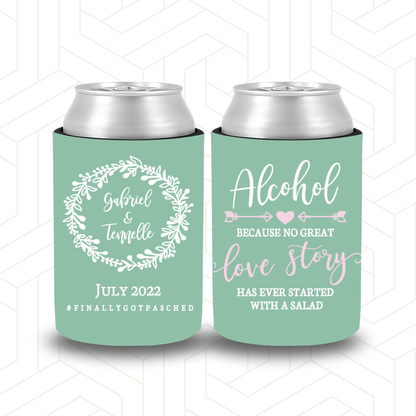 WS011 | Wedding Stubby Holders- Pale Green- Alcohol, Love Story