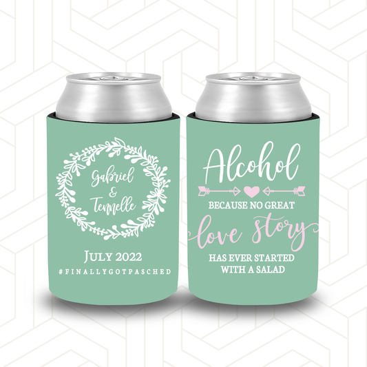 WS011 | Wedding Stubby Holders- Pale Green- Alcohol, Love Story