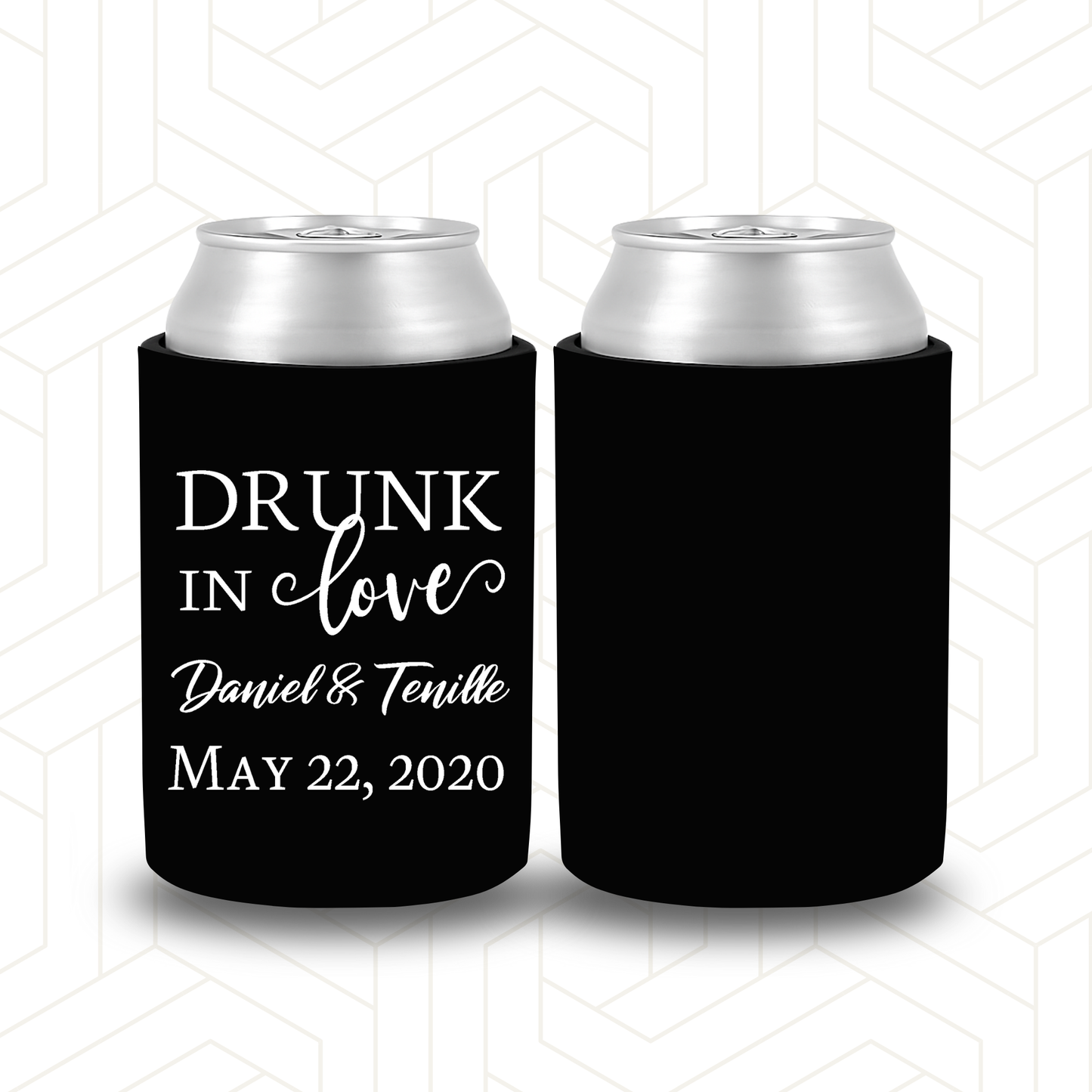 WS020 | Personalised “Drunk in Love” Stubby Holder — Custom Name & Date | Wedding Can Cooler