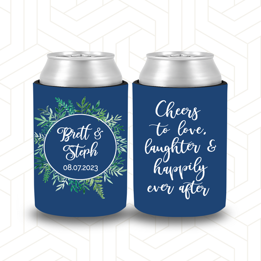 WS030 | Wedding Stubby Holders - Green Wreath - Cheers to Love