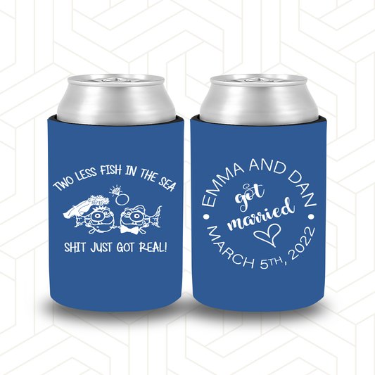 WS031 | Wedding Stubby Holders - got married - Two less fish in the sea