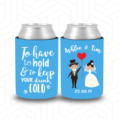 WS032 | Wedding Stubby Holders - Cartoon Couple - To have and to hold