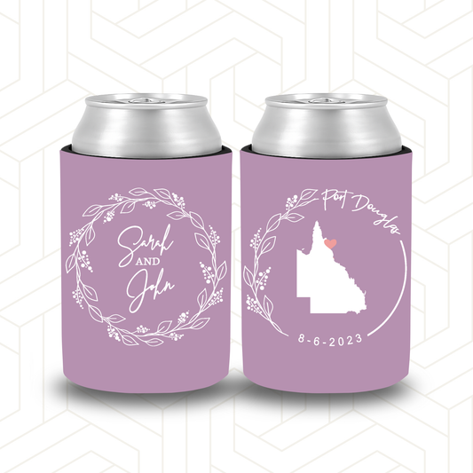 WS036 | Personalised Queensland Stubby Holder — Australia State Design | Custom Name & Date | Wedding Can Cooler
