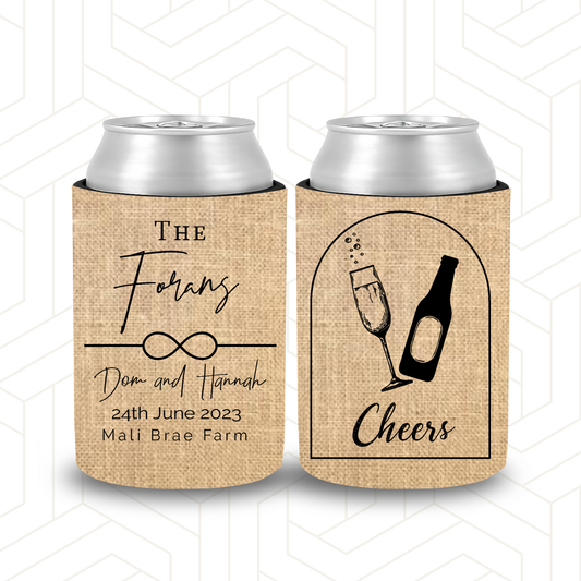 WS042 | Wedding Stubby Holders - Line with Heart Cheers with Surname