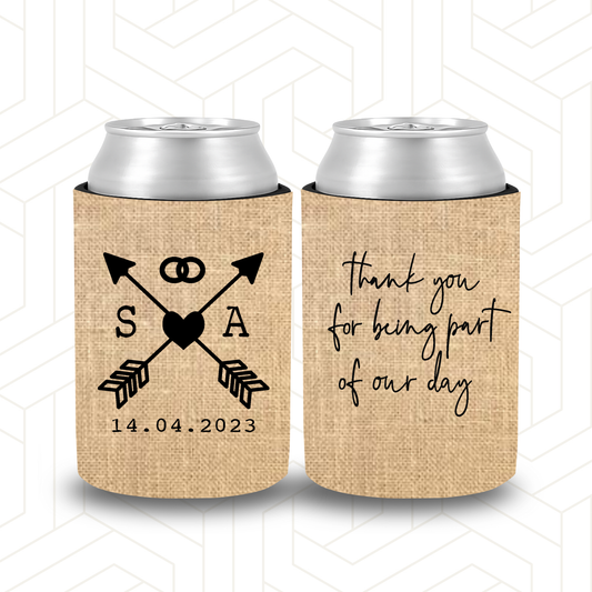 WS048 | Wedding Stubby Holder - Arrows and Heart - Thank You