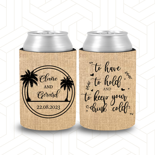 WS053 | Wedding Stubby Holders  - Palm Trees - Beach Theme