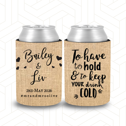 WS070 | Wedding Stubby Holder - love hearts - keep your beer cold