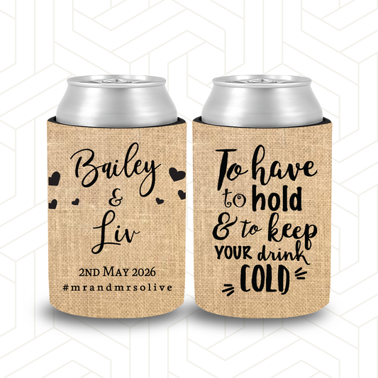 WS070 | Wedding Stubby Holder - love hearts - keep your beer cold