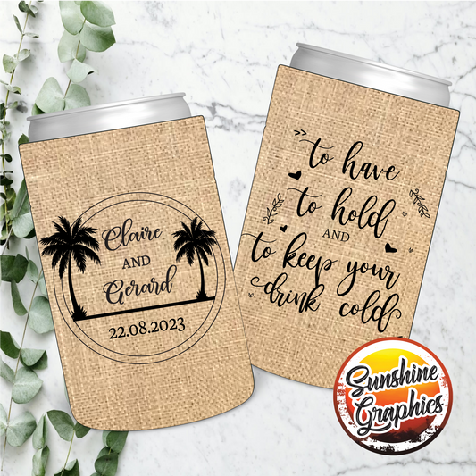 Wedding Stubby Holders  - Palm Trees - Beach Theme