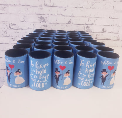 Wedding Stubby Holders - Cartoon Couple - To have and to hold
