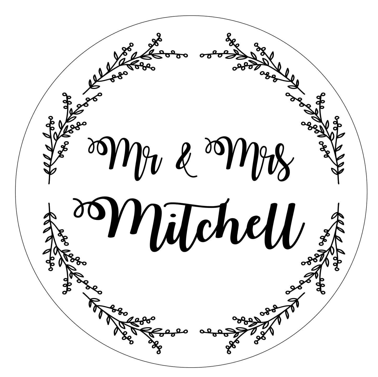 Custom made Mr & Mrs Name decals with beautiful round border